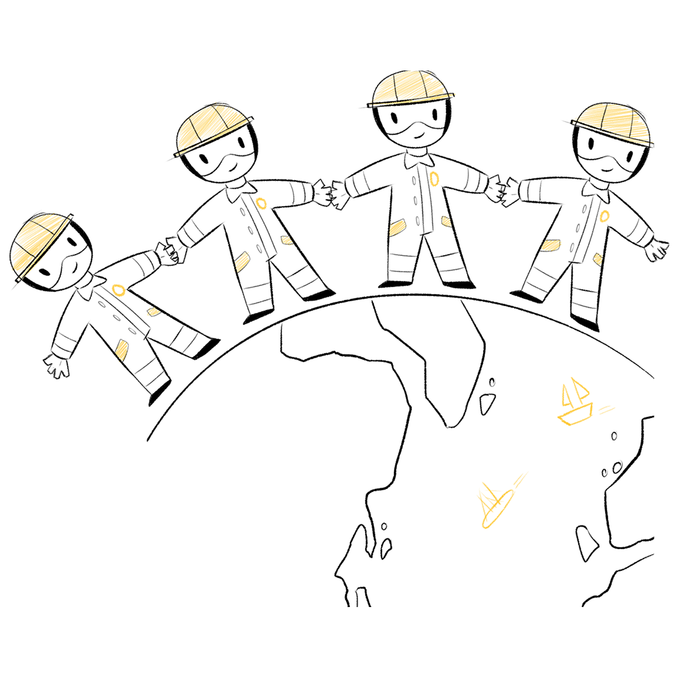 illustration of people surrounding planet earth
